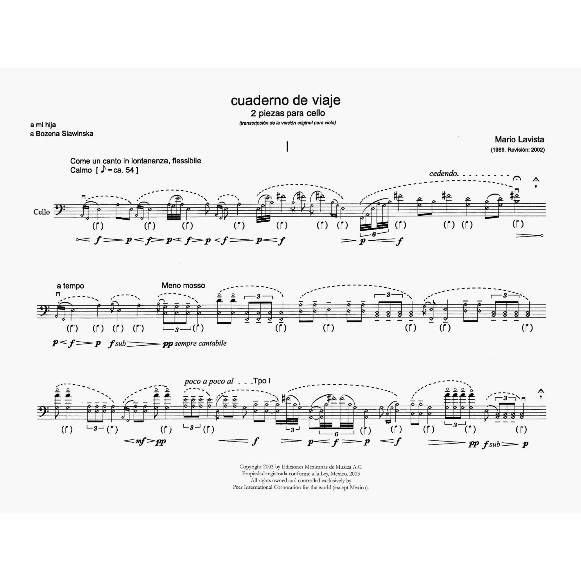 Lavista -- Cuaderno de Viaje for Solo Cello