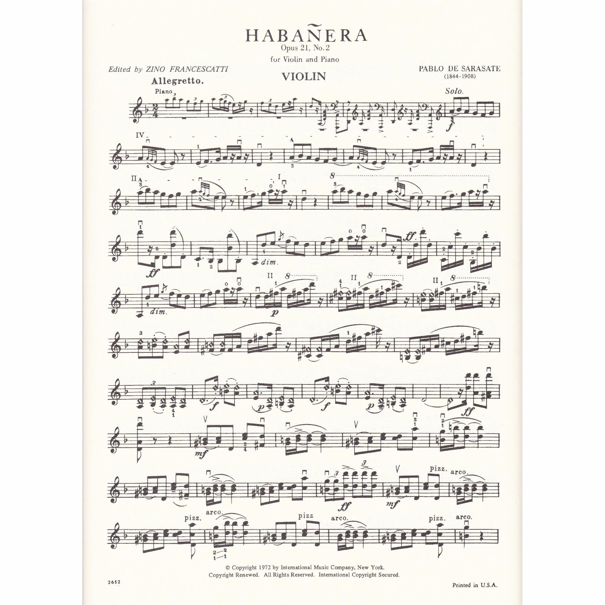 Habanera for Violin and Piano, Op. 21, No. 2