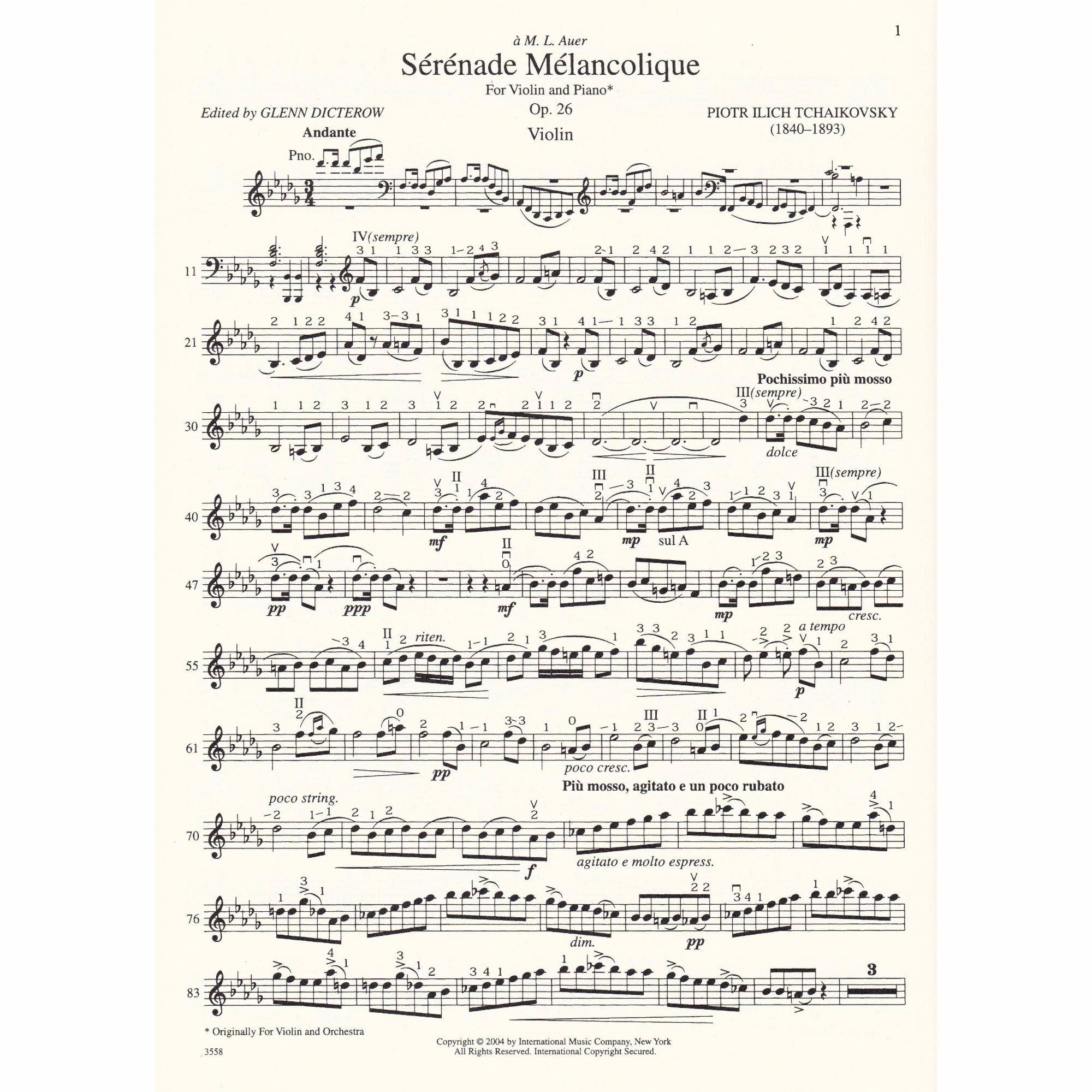 Serenade Melancolique for Violin and Piano, Op. 26