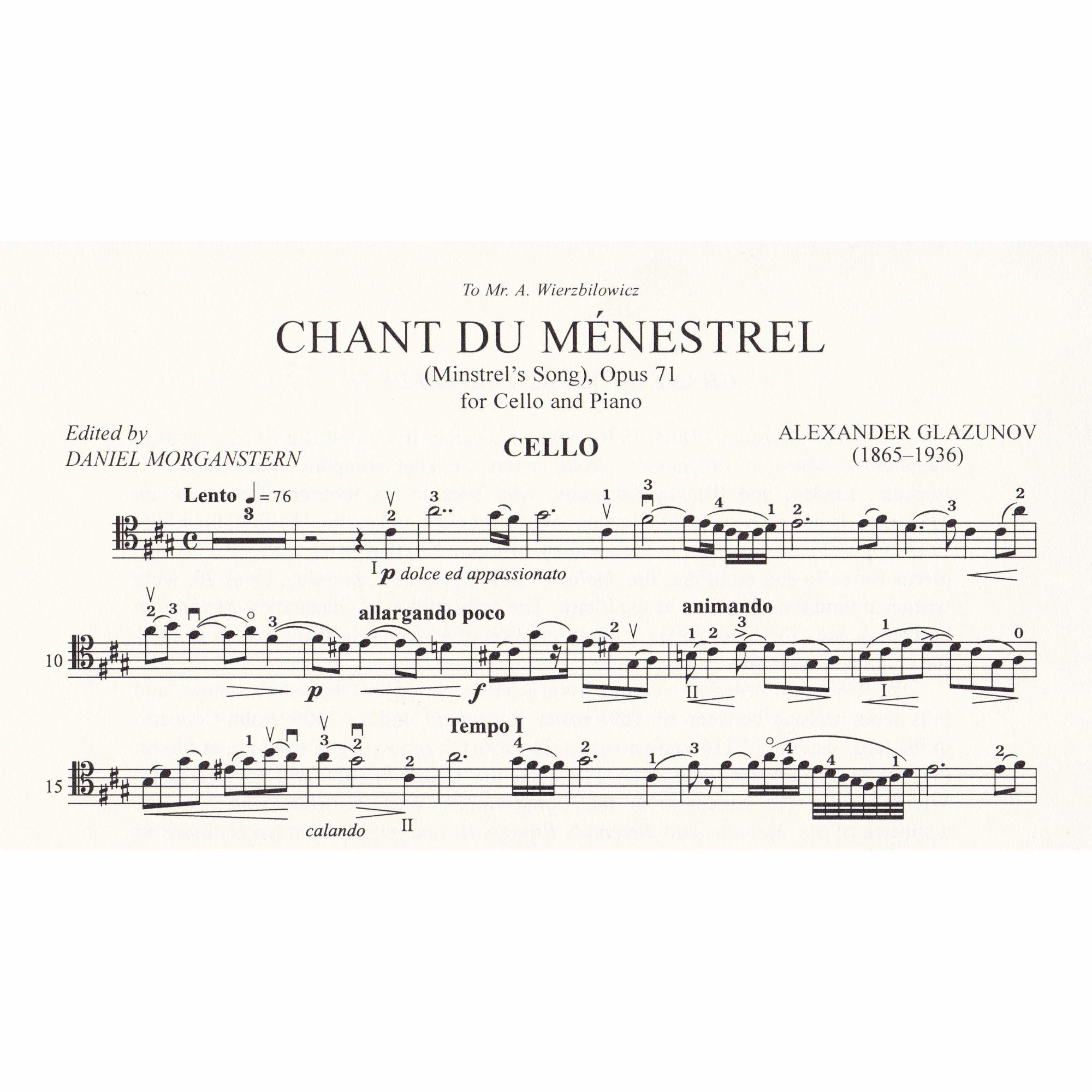 Chant du Menestrel for Cello and Piano, Op. 71