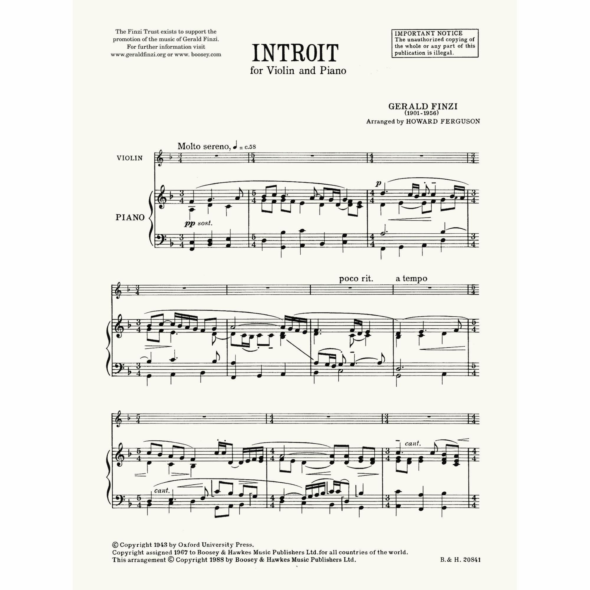 Finzi -- Introit for Violin and Piano