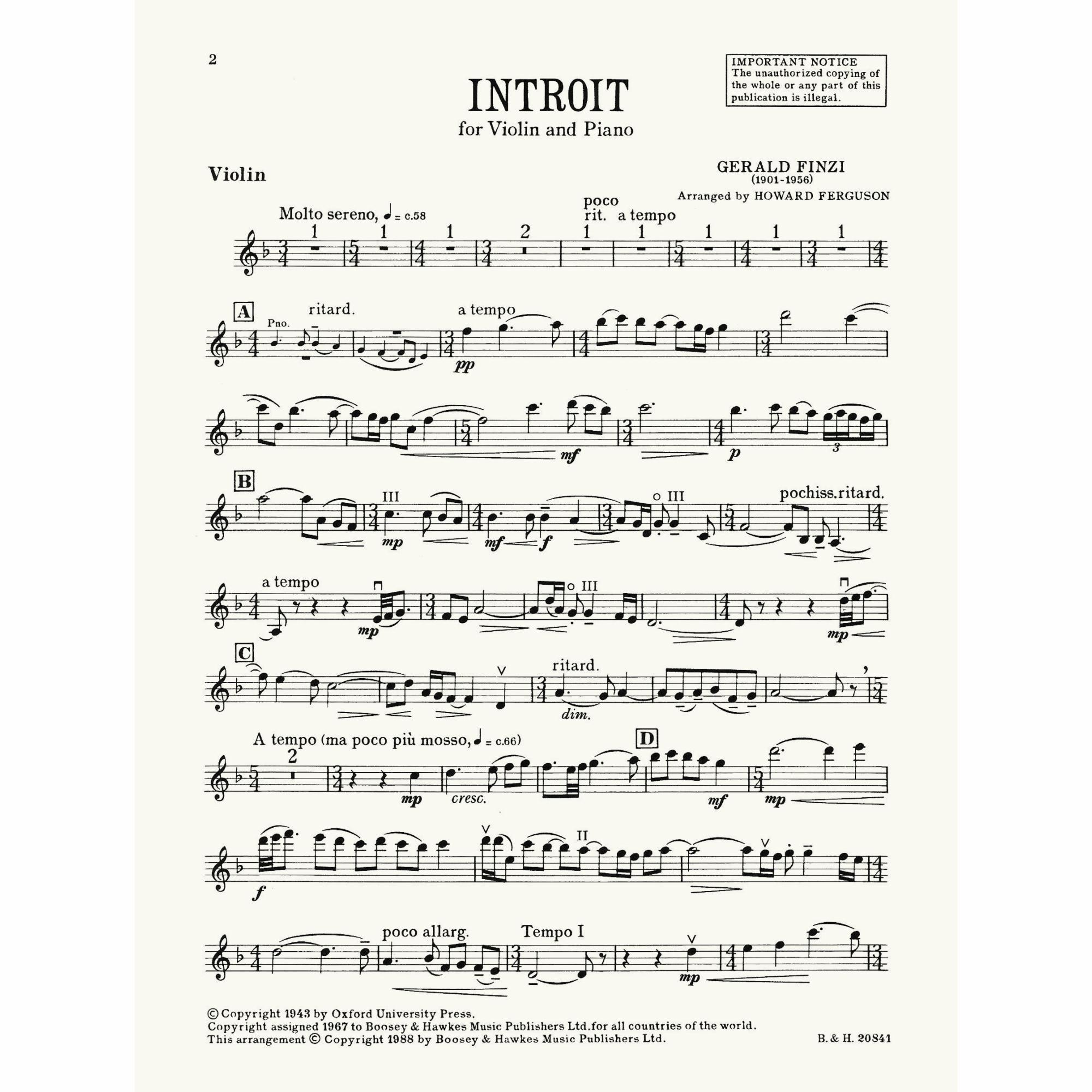 Finzi -- Introit for Violin and Piano