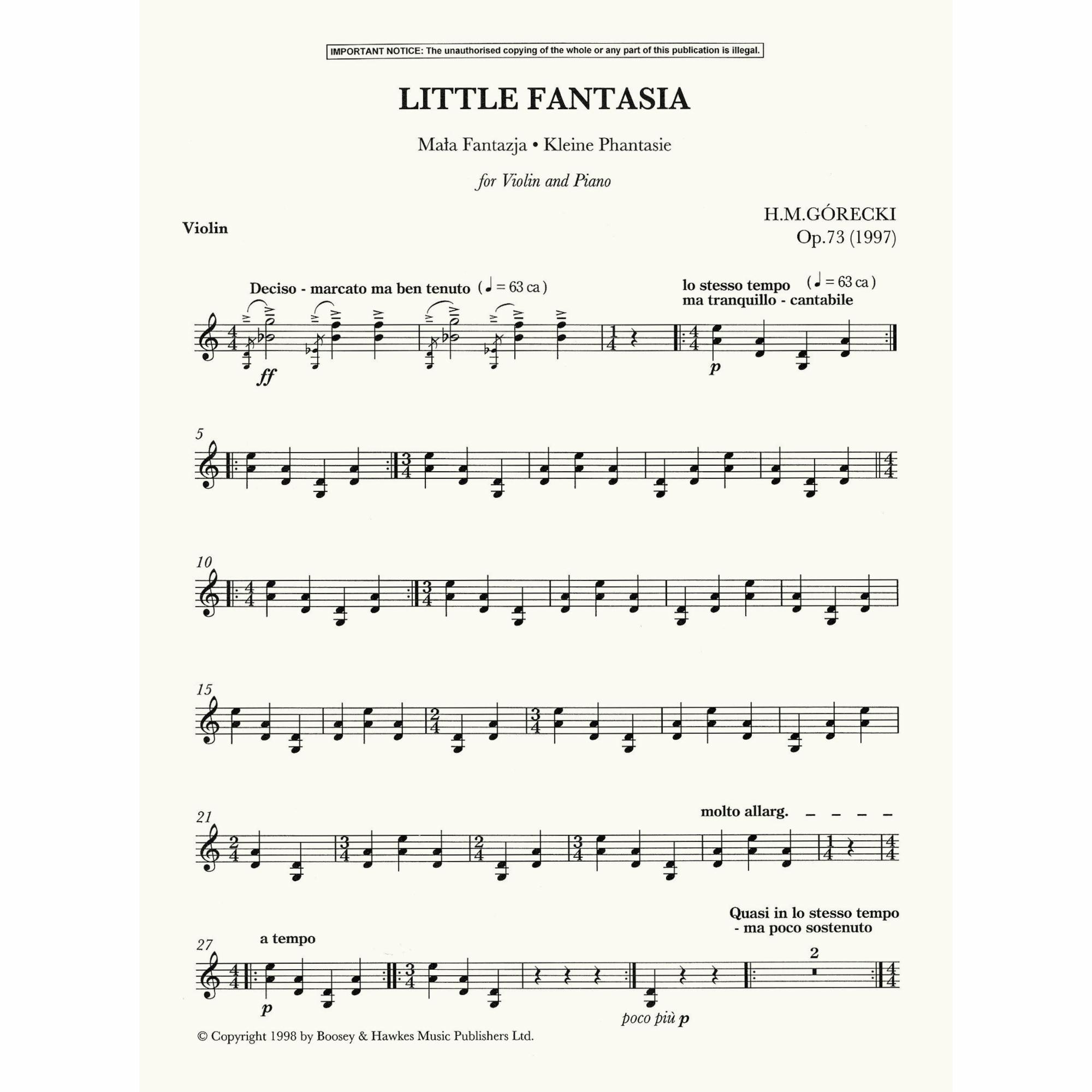 Gorecki -- Little Fantasia, Op. 73 for Violin and Piano