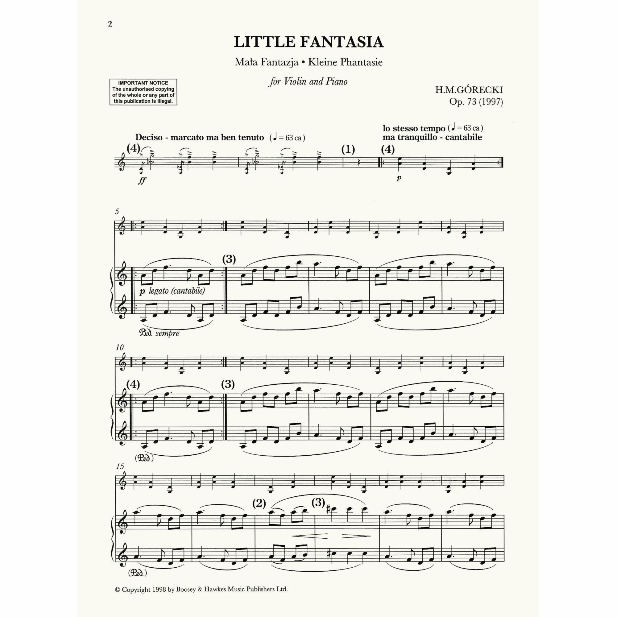 Gorecki -- Little Fantasia, Op. 73 for Violin and Piano