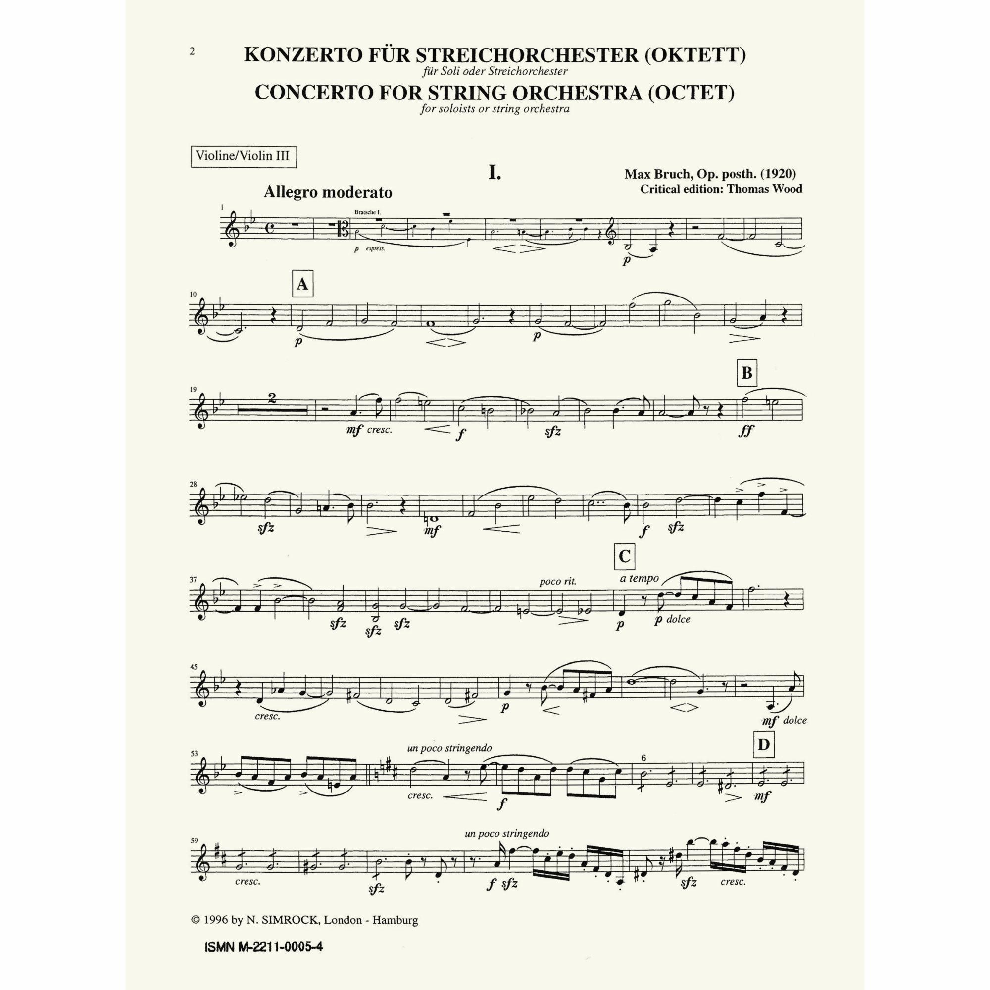Sample: Violin III (Pg. 1)