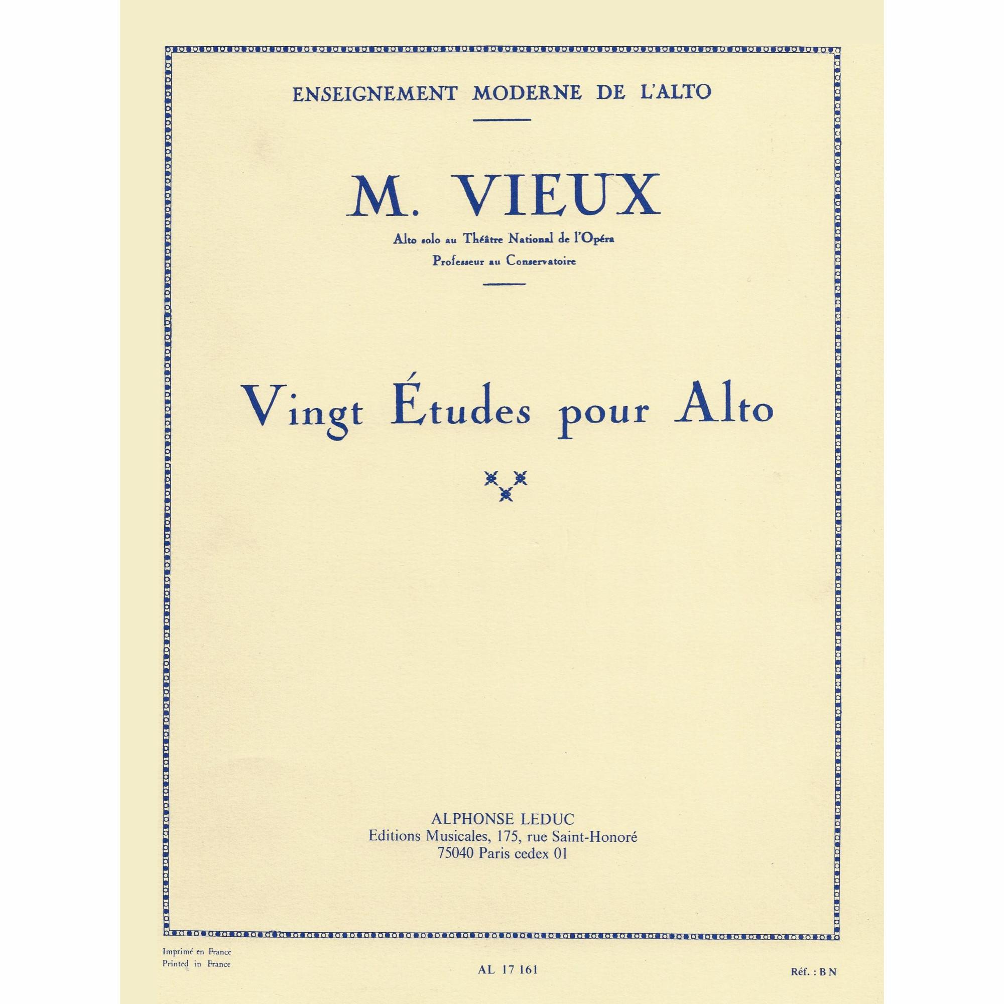 Vieux -- Twenty Etudes for Viola