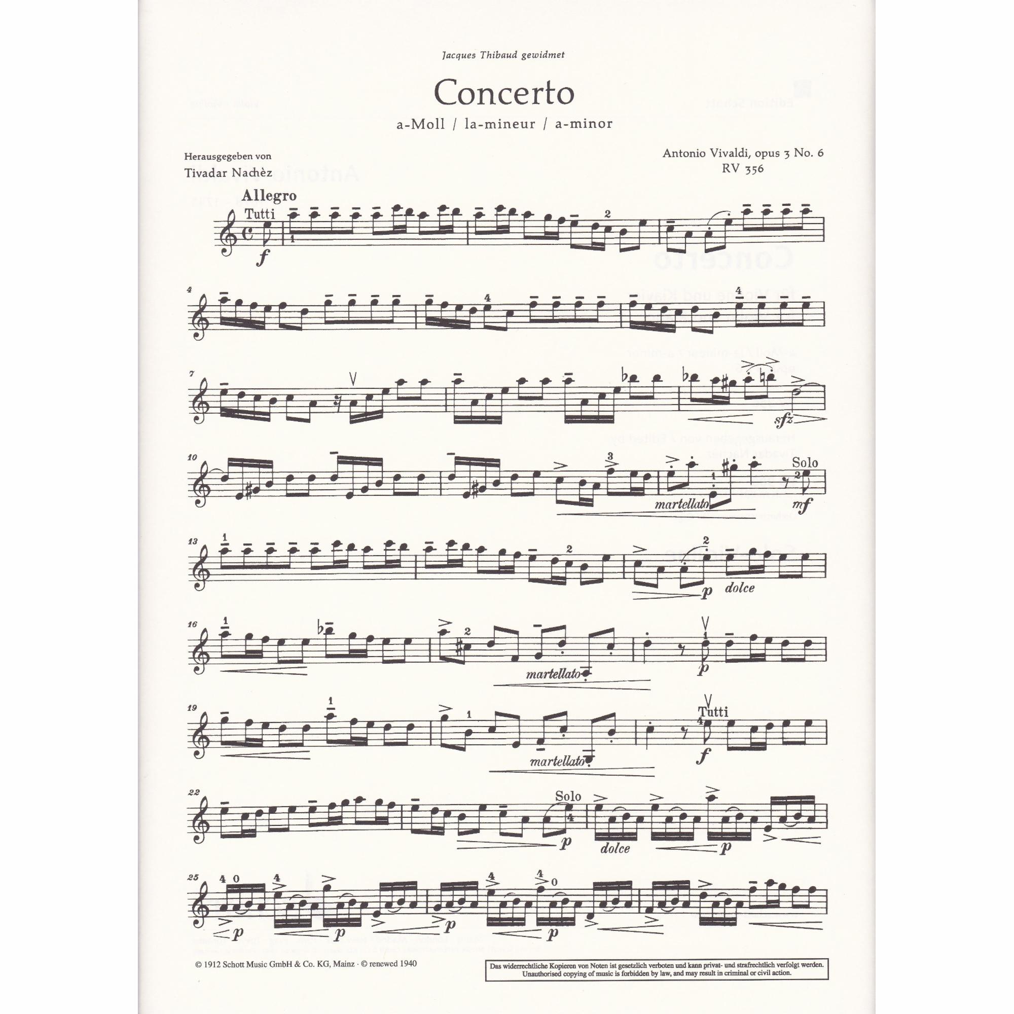 Violin Concerto in A Minor, Op. 3, No. 6