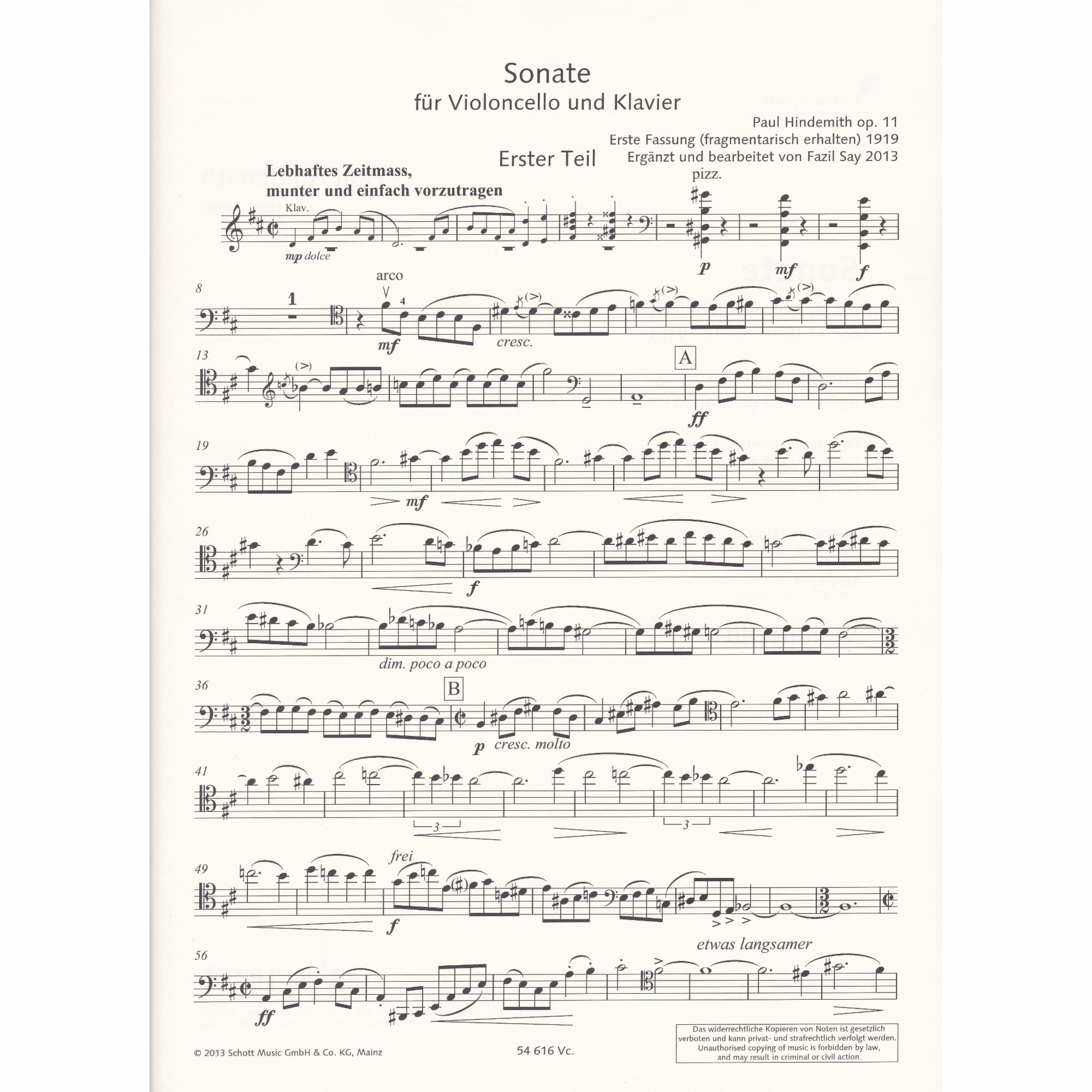 Cello Sonata, Op. 11 (1919 Version) 