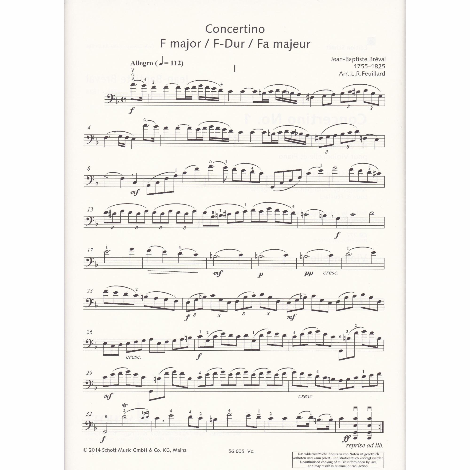 Concertino No. 1 in F Major for Cello and Piano