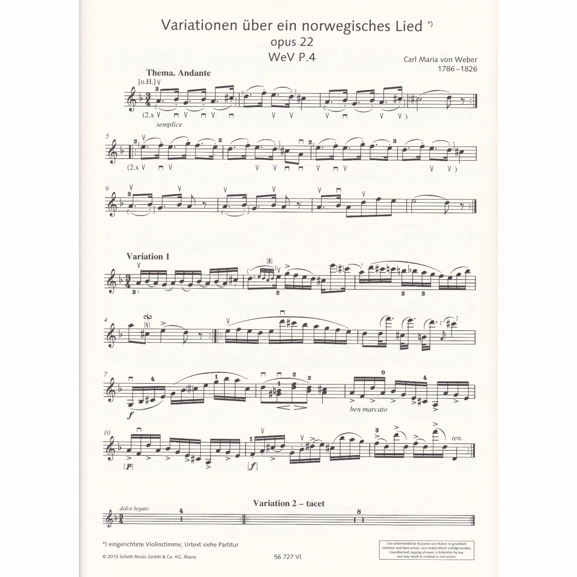 Variations on a Norwegian Tune in D Minor for Violin and Piano, Op. 22