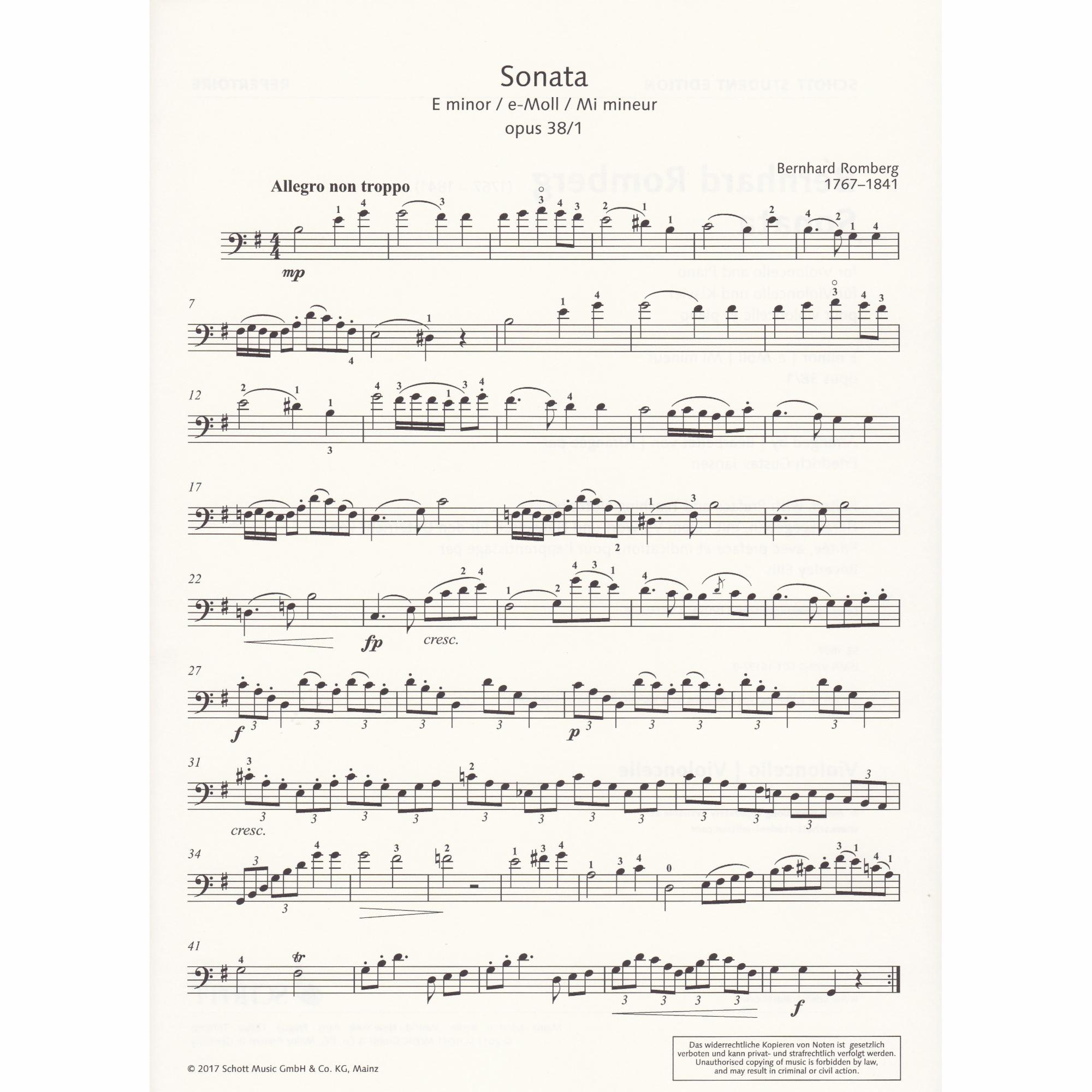 Sonata in E Minor, Op. 38 No. 1, for Cello and Piano