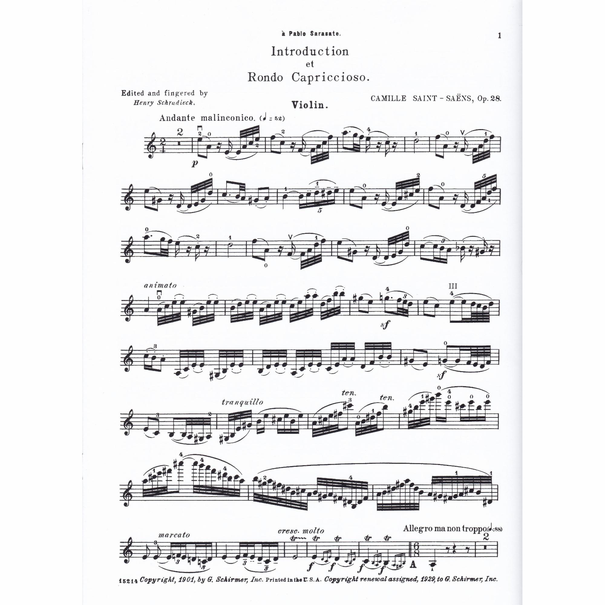 Saint-Saens -- Introduction and Rondo Capriccioso, Op. 28 for Violin and Piano