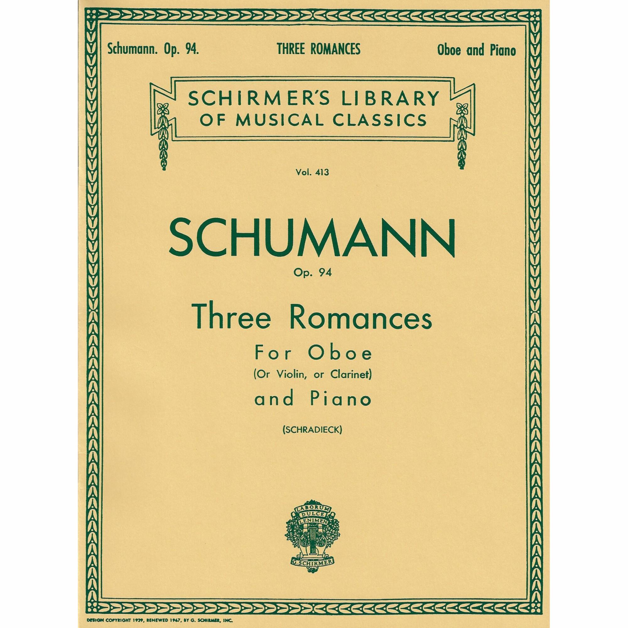Three Romances, Op. 94 for Violin and Piano