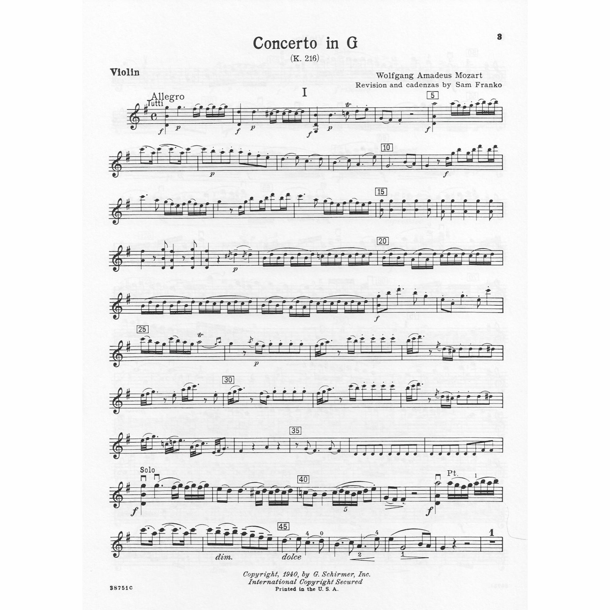 Sample: Violin Part (Pg. 1)
