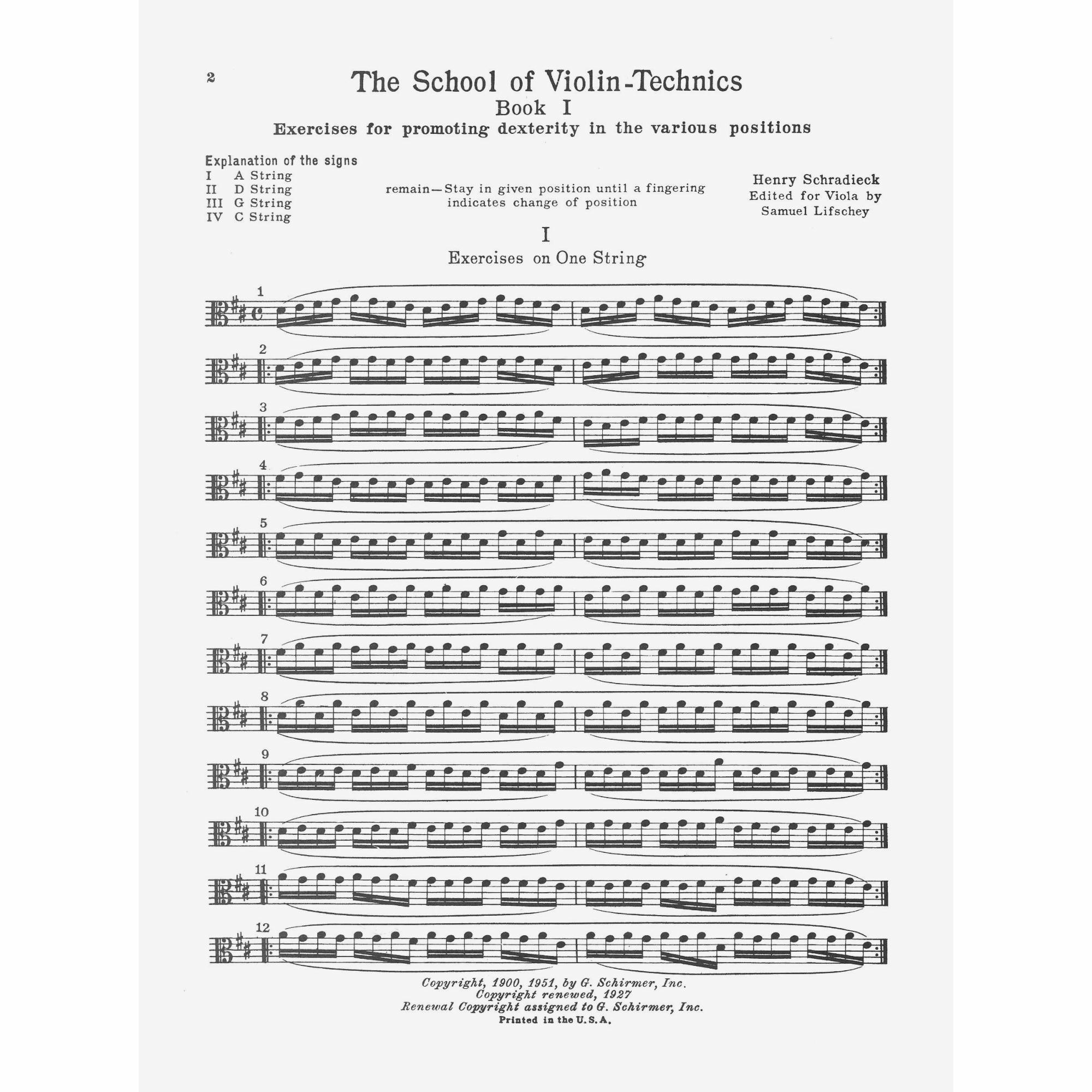 Schradieck -- The School of Violin-Technics, Book 1 for Viola