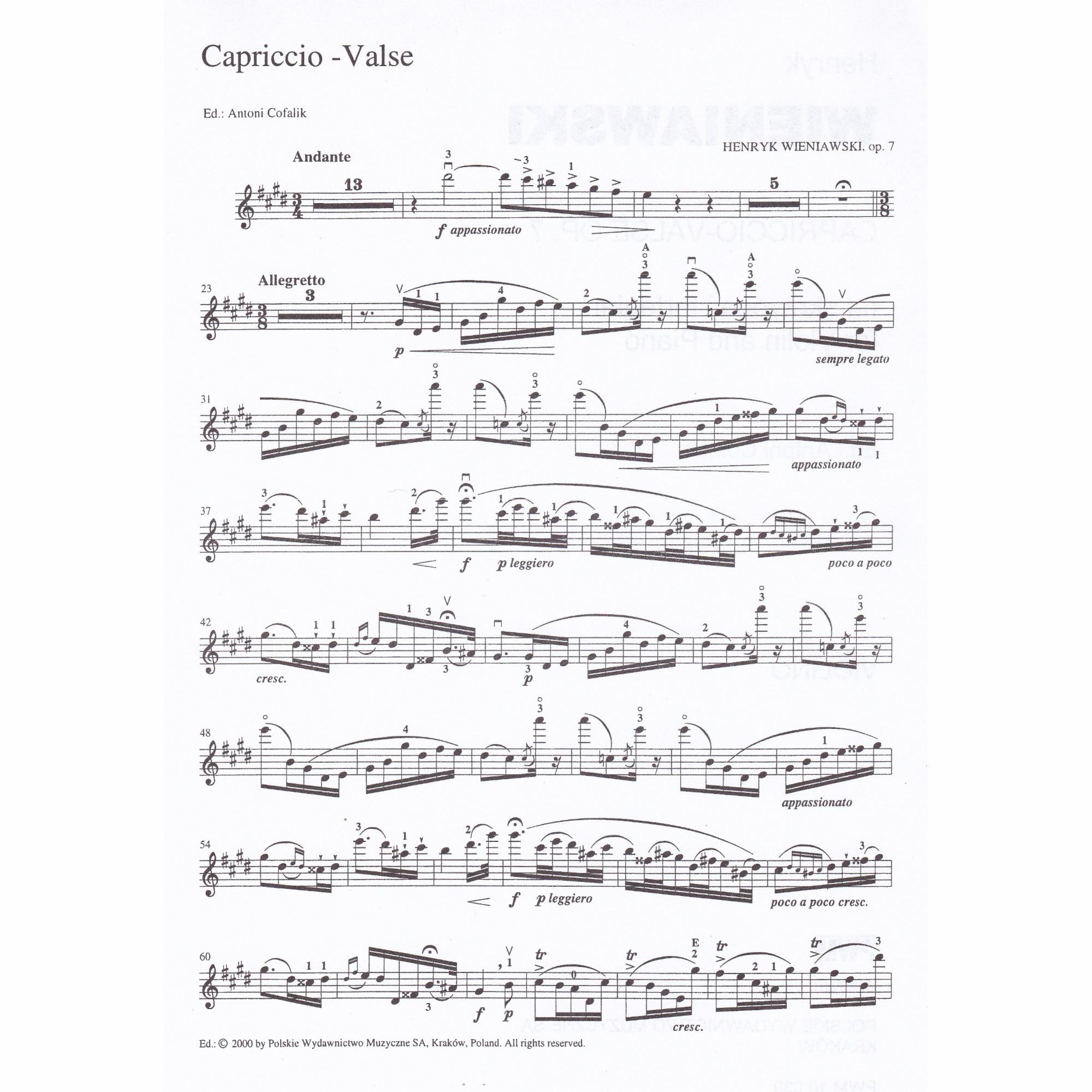 Capriccio-Valse in E Major for Violin and Piano, Op. 7