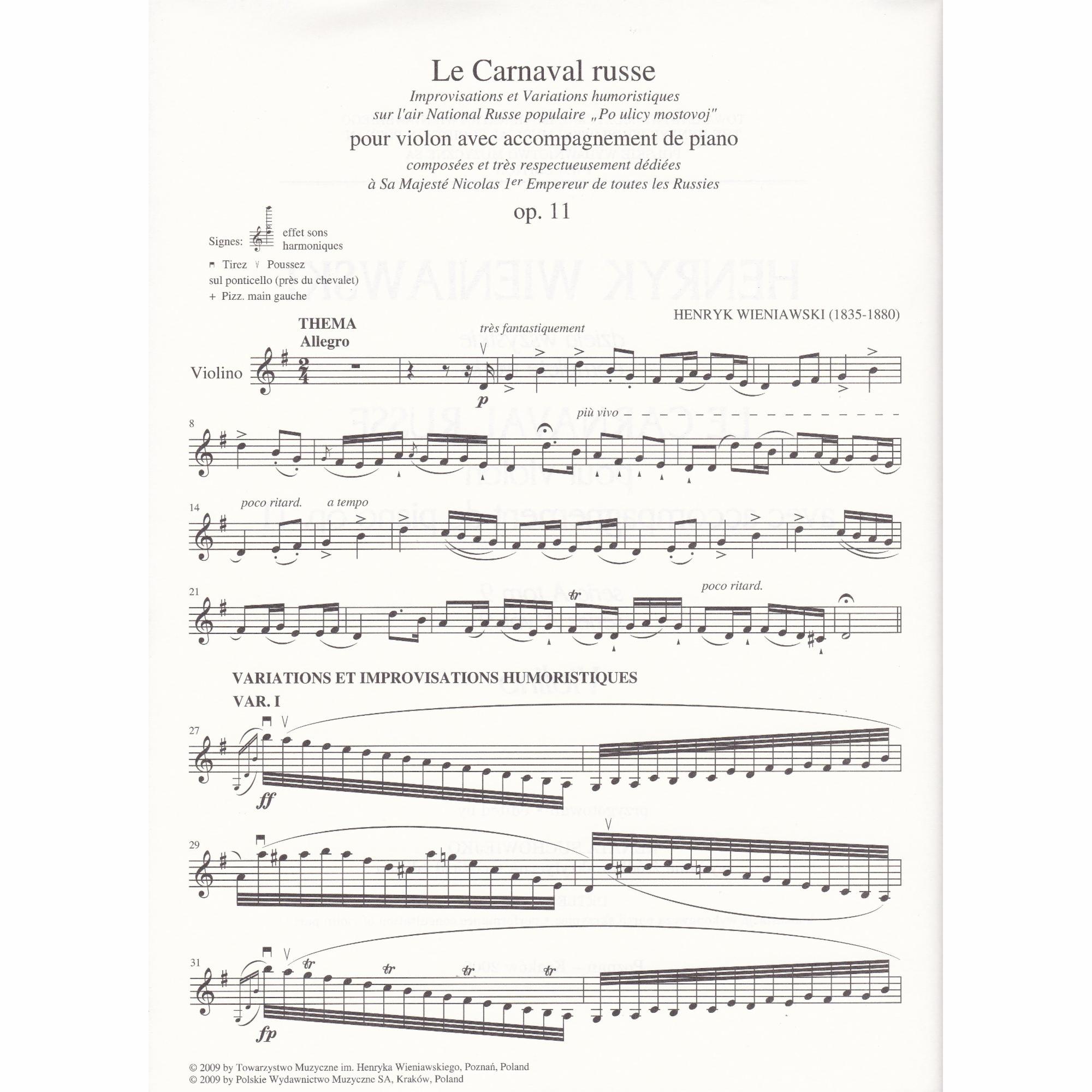 Le Carnaval Russe for Violin and Piano, Op. 11