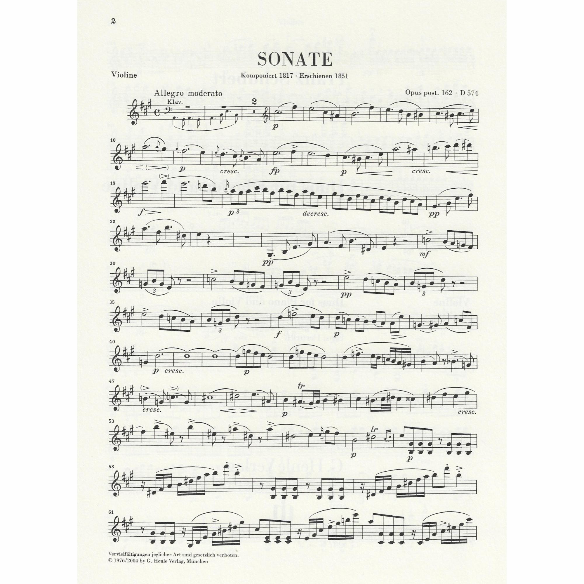 Sample: Urtext Violin Part (D. 574)