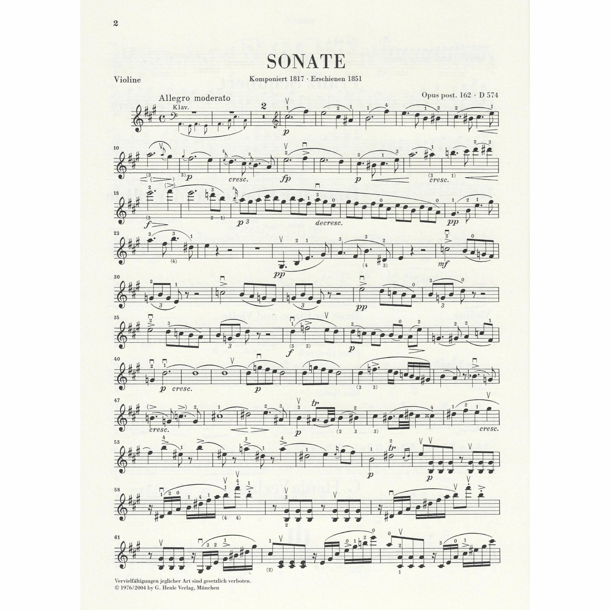 Sample: Marked Violin Part (D. 574)