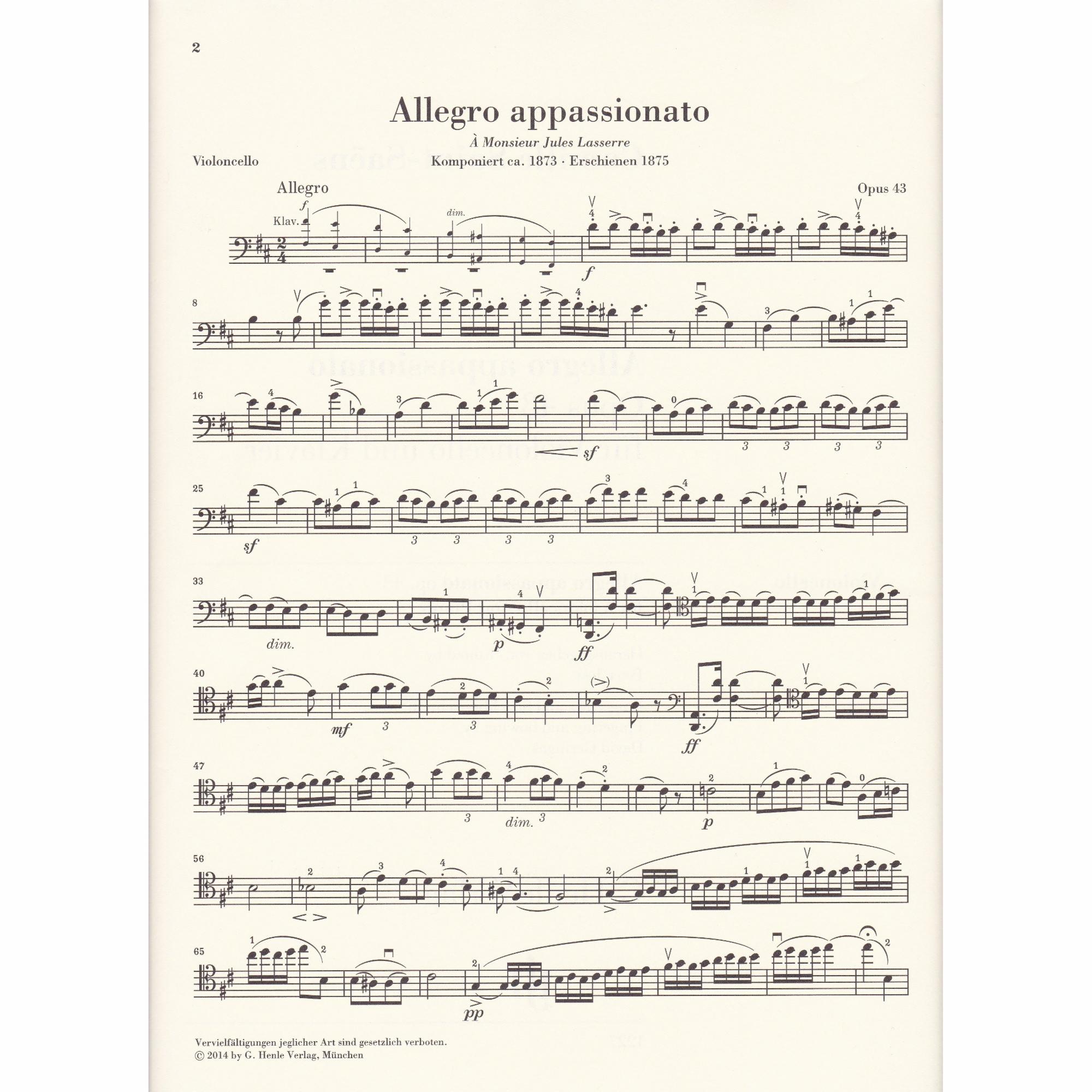 Allegro Appassionato for Cello and Piano, Op. 43