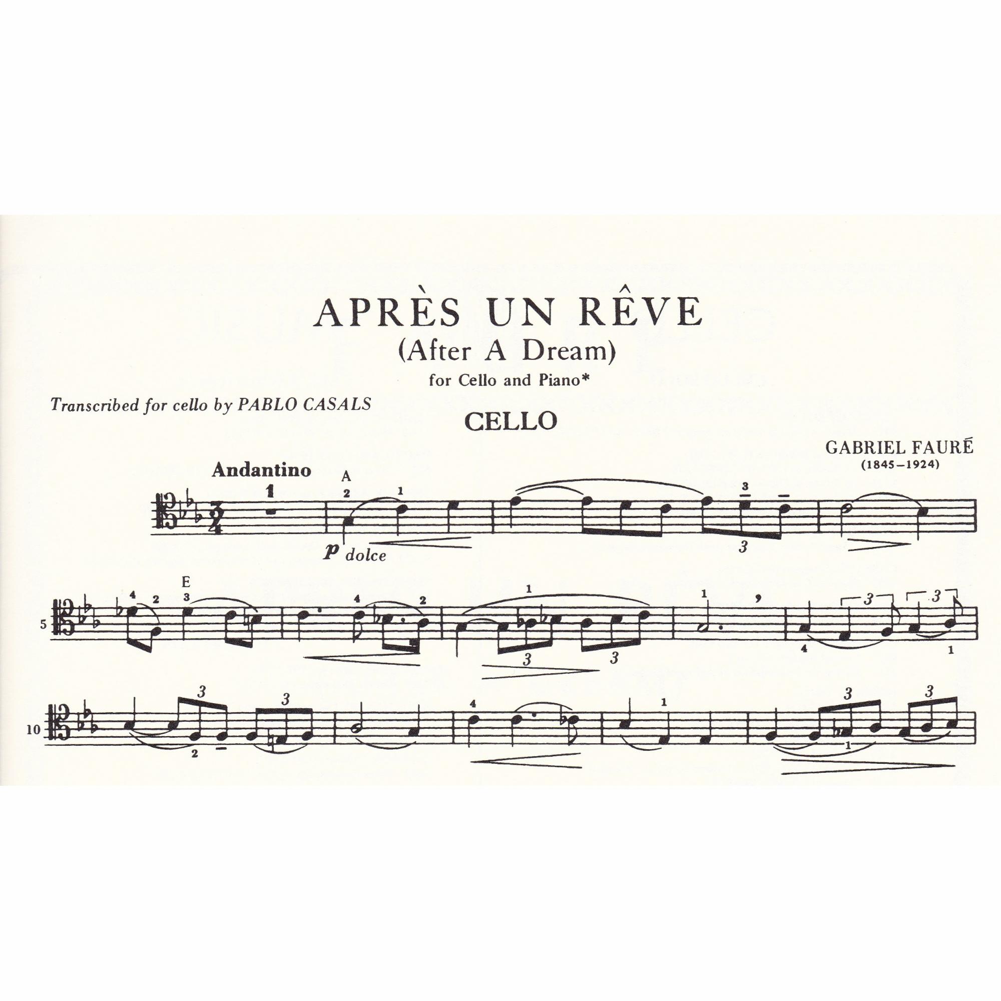 Apres un reve for Cello and Piano