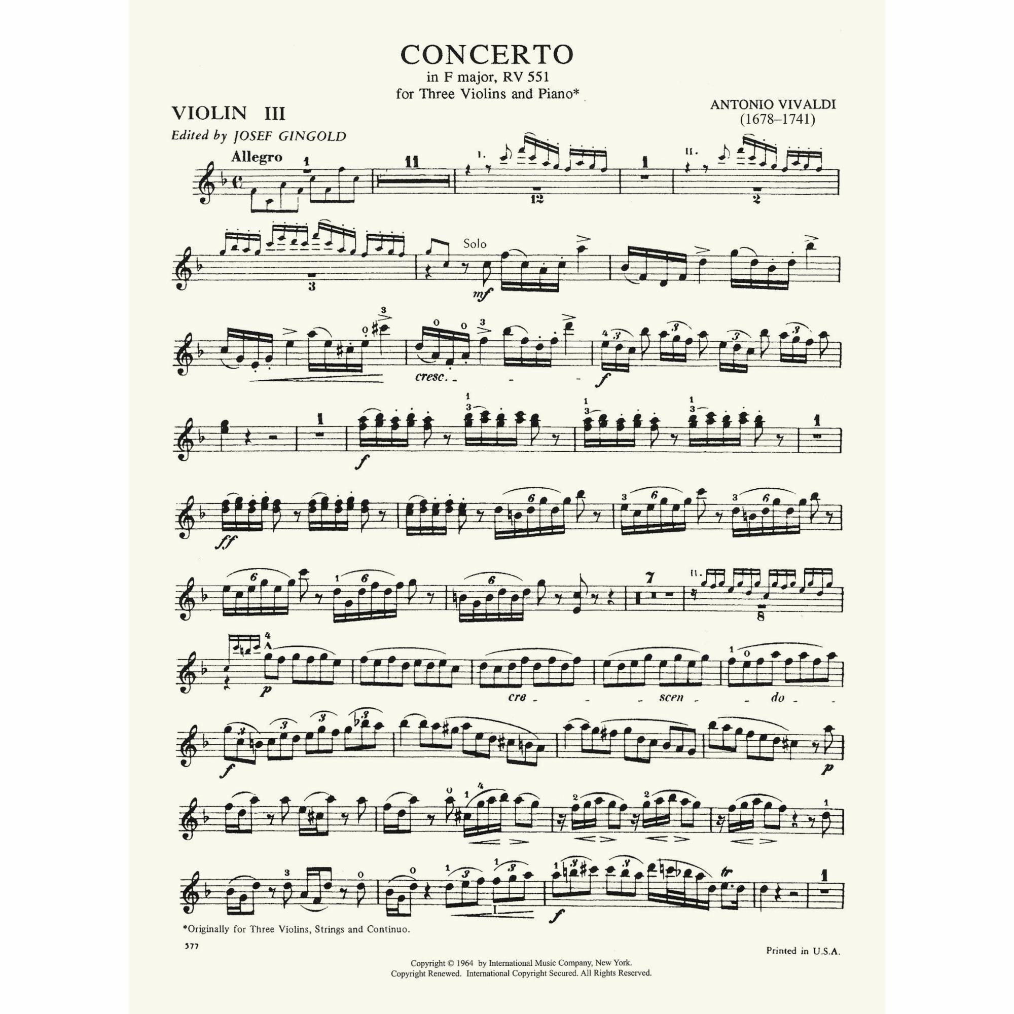 Sample: Violin III (Pg. 1)