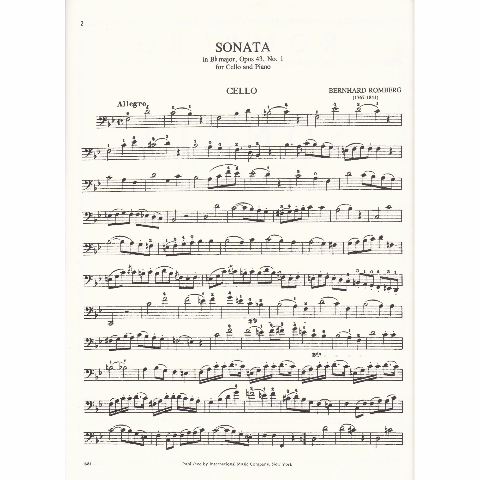 Cello Sonata in B-Flat Major, Op. 43, No. 1