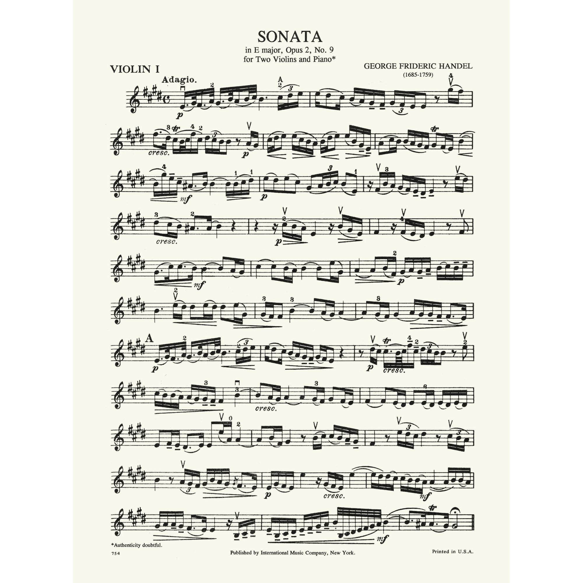 Sample: Violin I (Pg. 1)