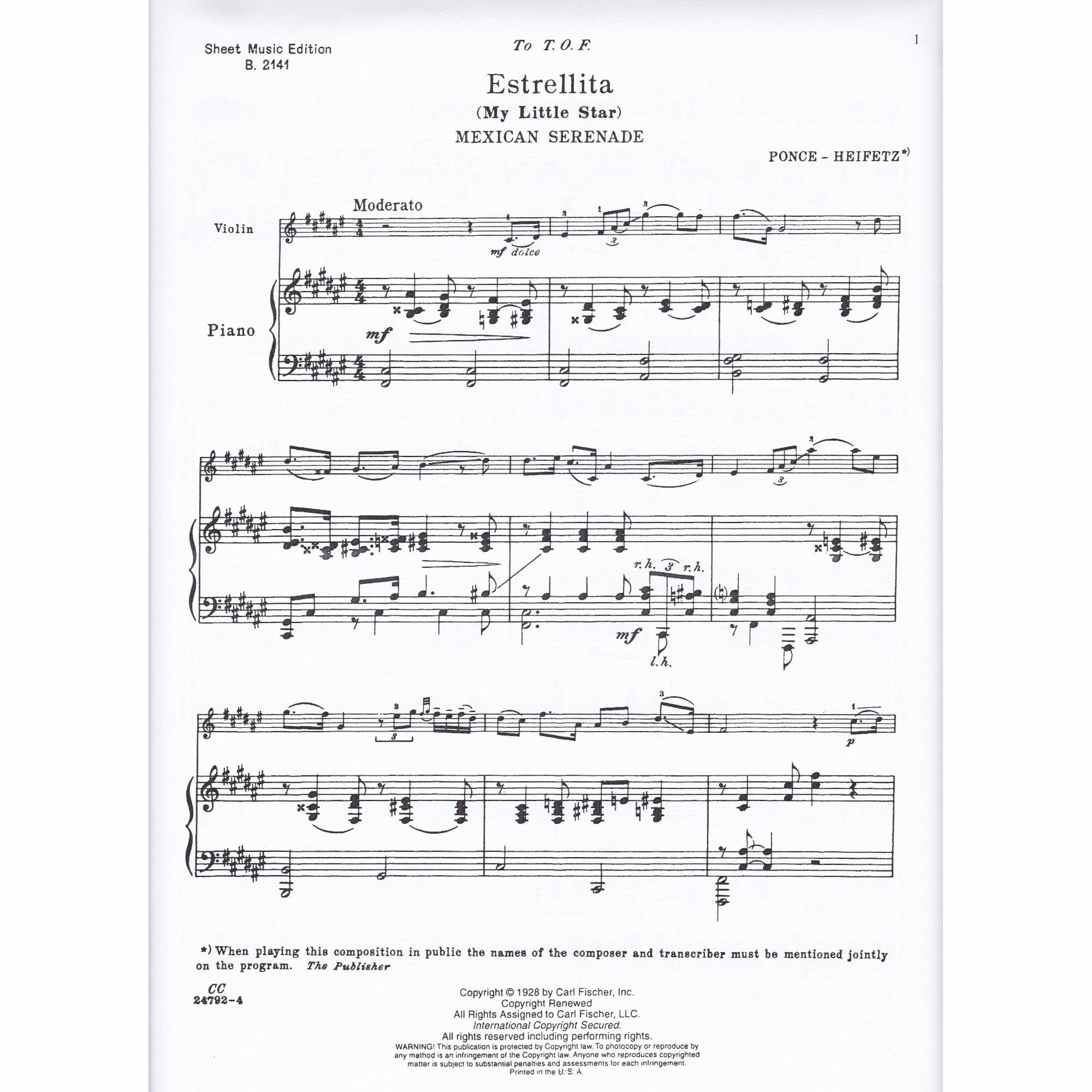 Estrellita for Violin and Piano