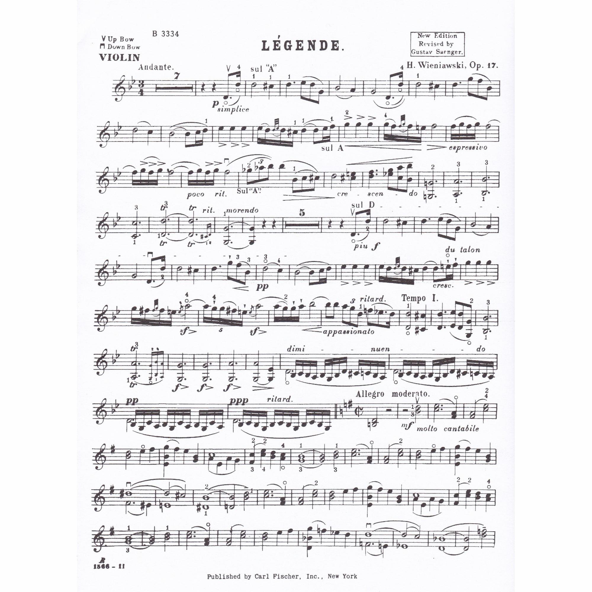 Legende in G Minor for Violin and Piano, Op. 17