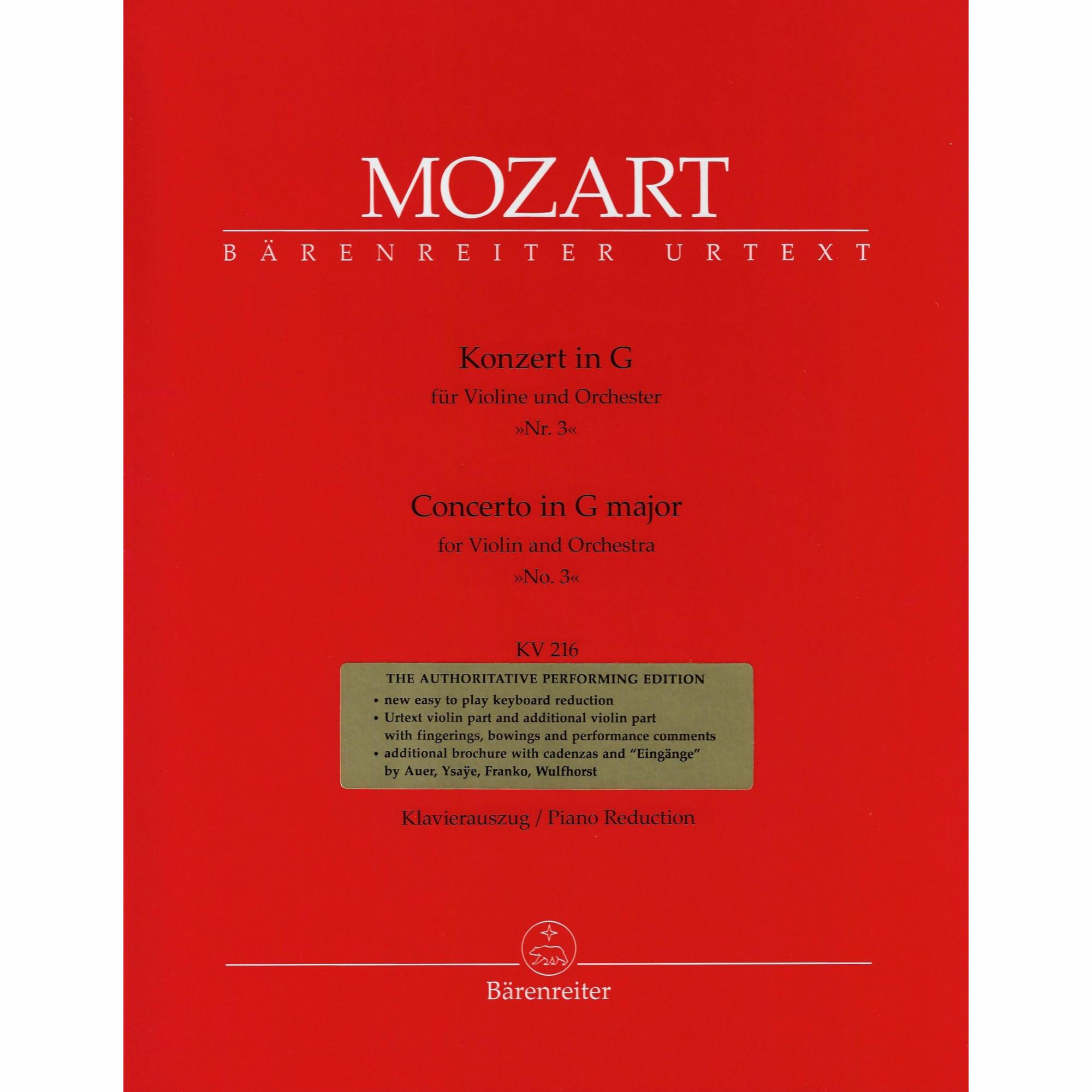 Mozart -- Concerto No. 3 in G Major, K. 216 for Violin and Piano