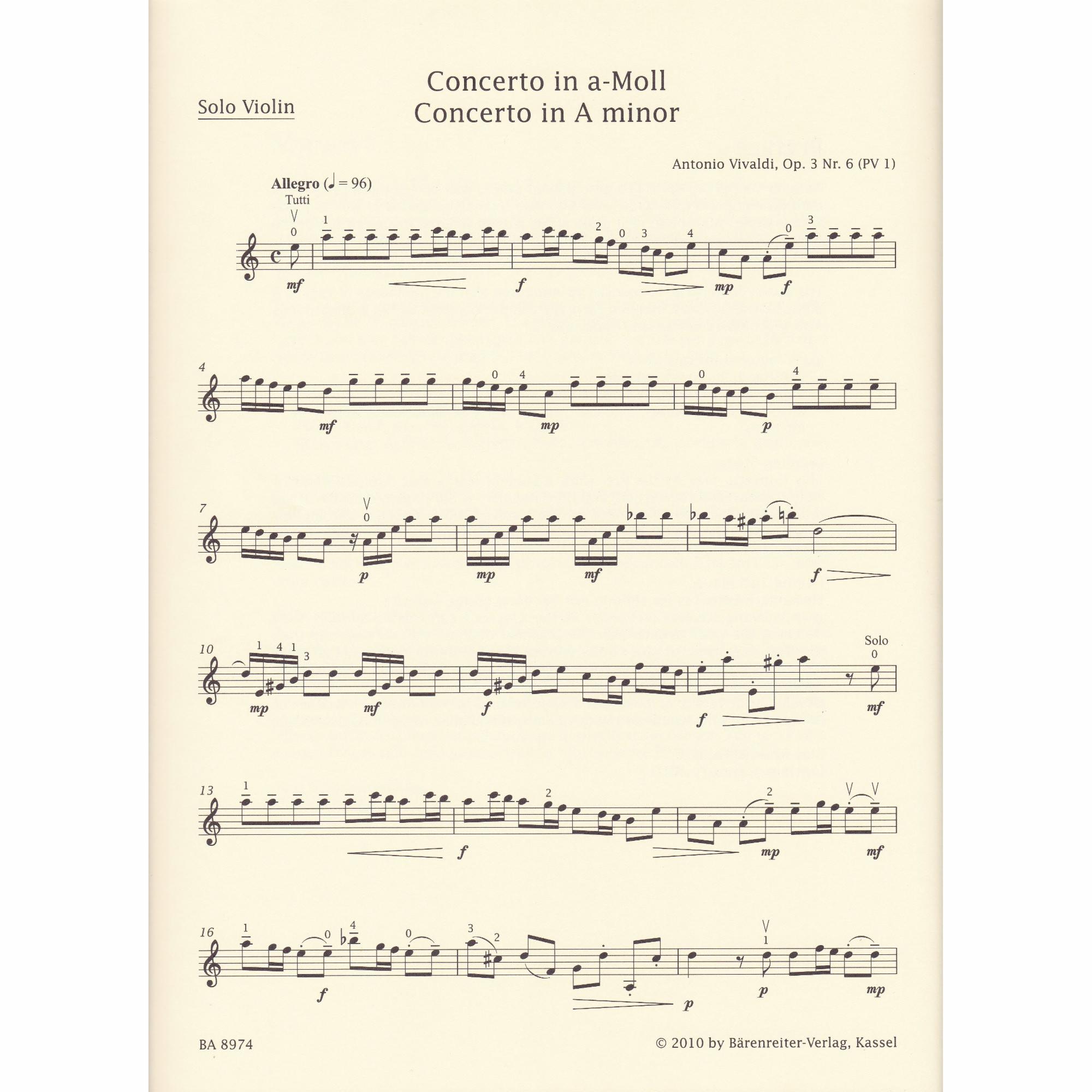 Violin Concerto in A Minor, Op. 3, No. 6