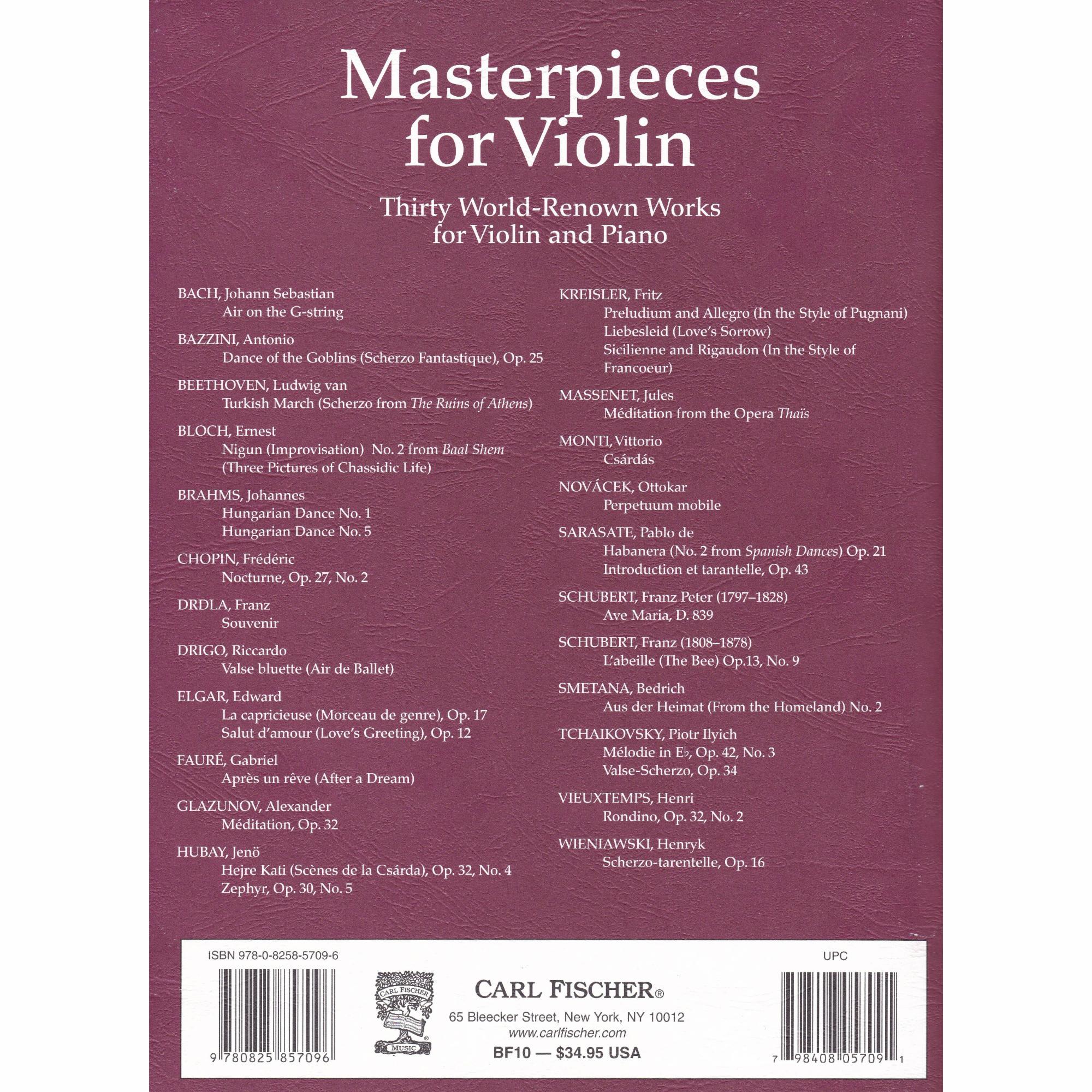 Masterpieces for Violin and Piano