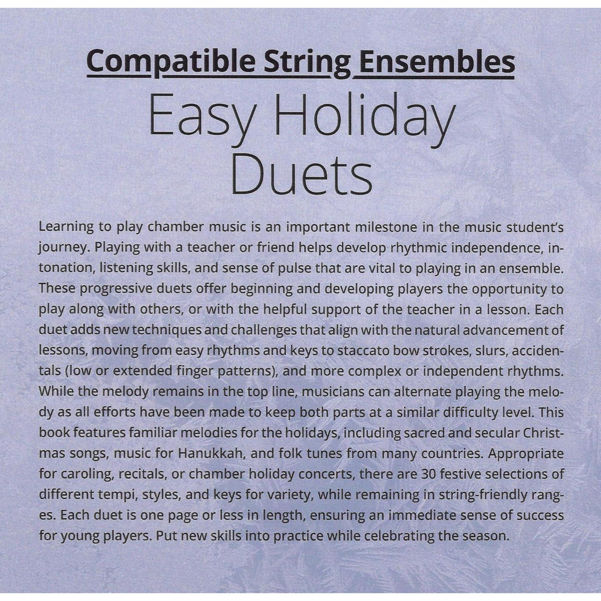 Easy Holiday Duets for Violin, Viola, Cello or Bass