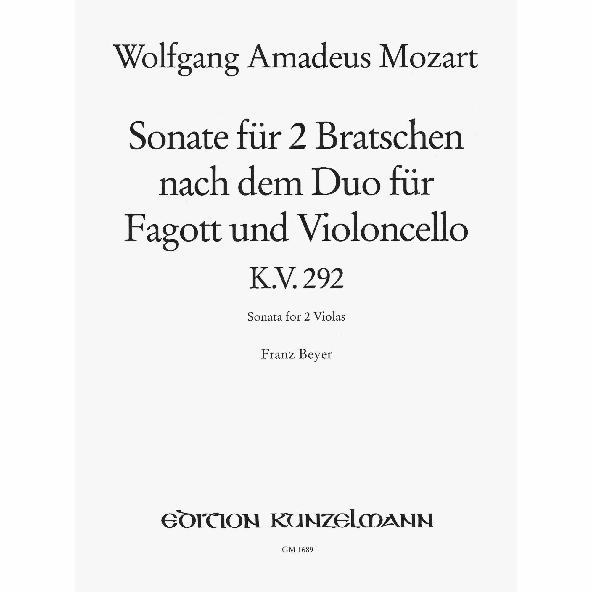 Mozart -- Sonata, K. 292 for Two Violas