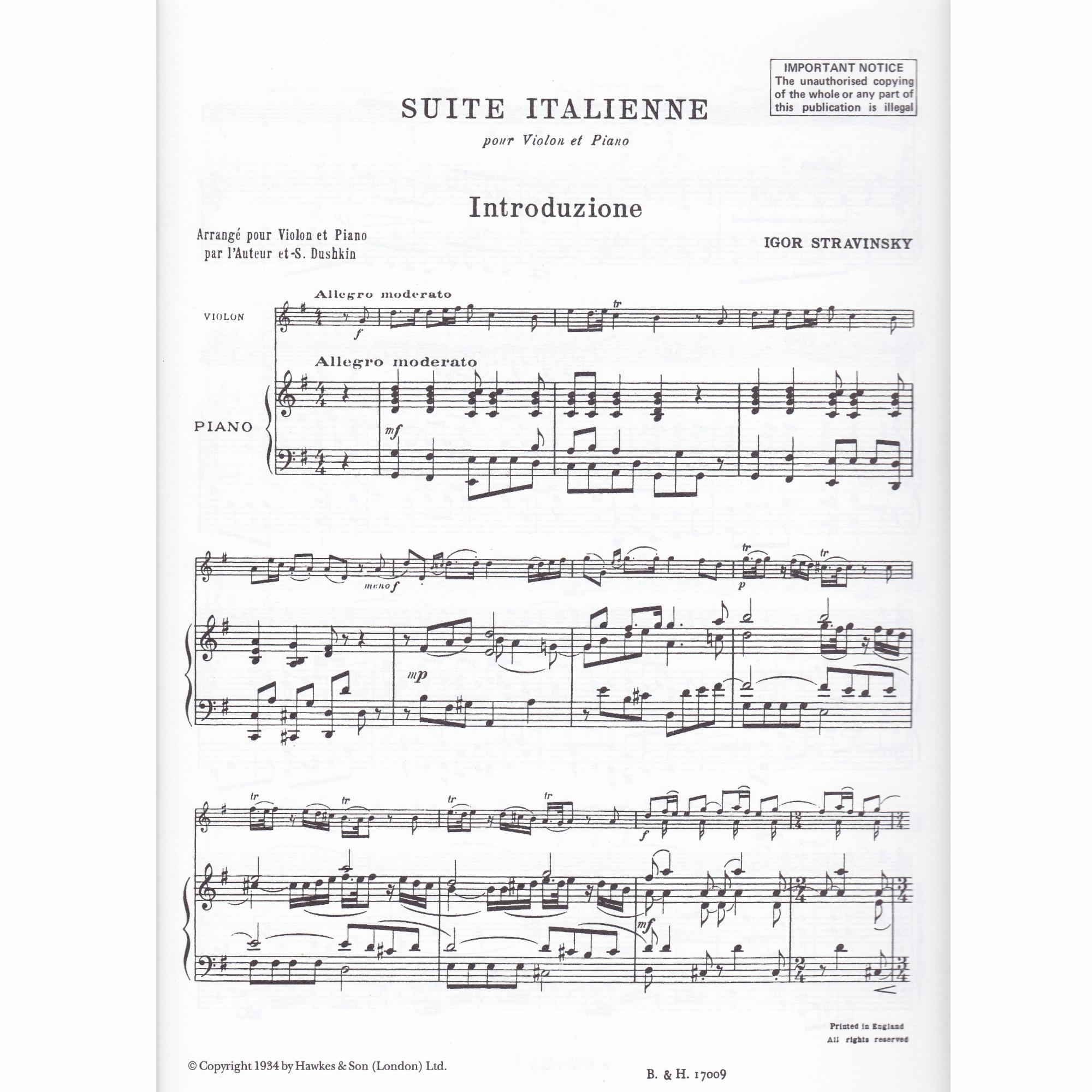 Suite Italienne for Violin and Piano
