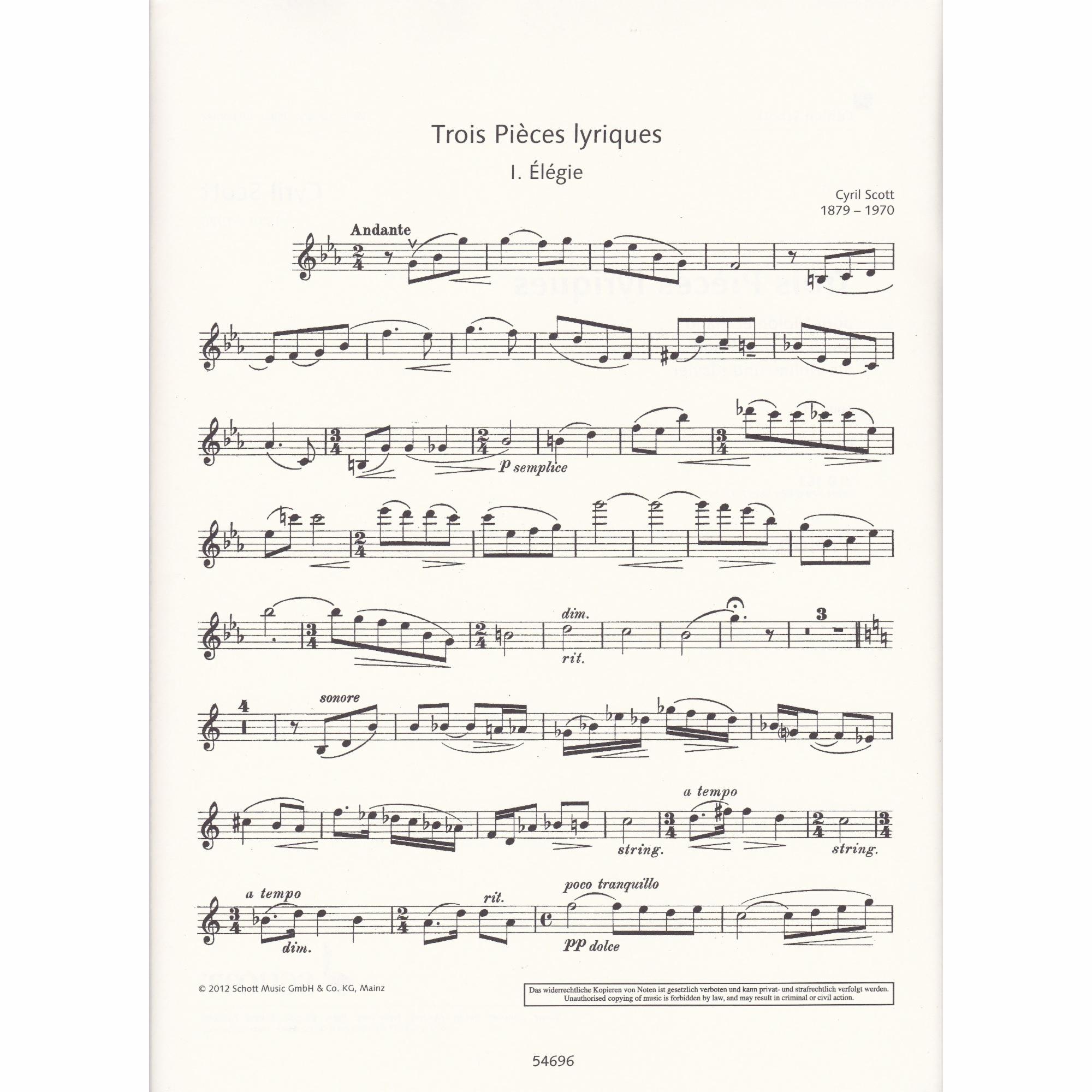 Three Lyrical Pieces for Violin and Piano